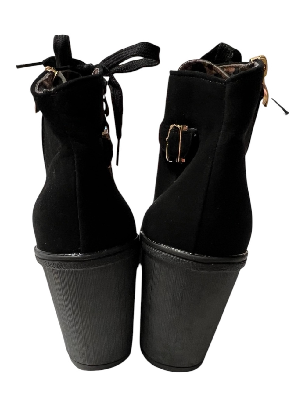 NWOT Black Faux Suede Lace Up Platform Ankle Boots Chunky Heel | Size 9 - Picture 6 of 9